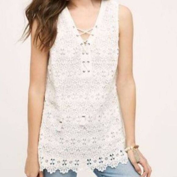 Anthropologie  Milagros Meadow Rue White Lace Tunic Tank Top size XS - Picture 1 of 16
